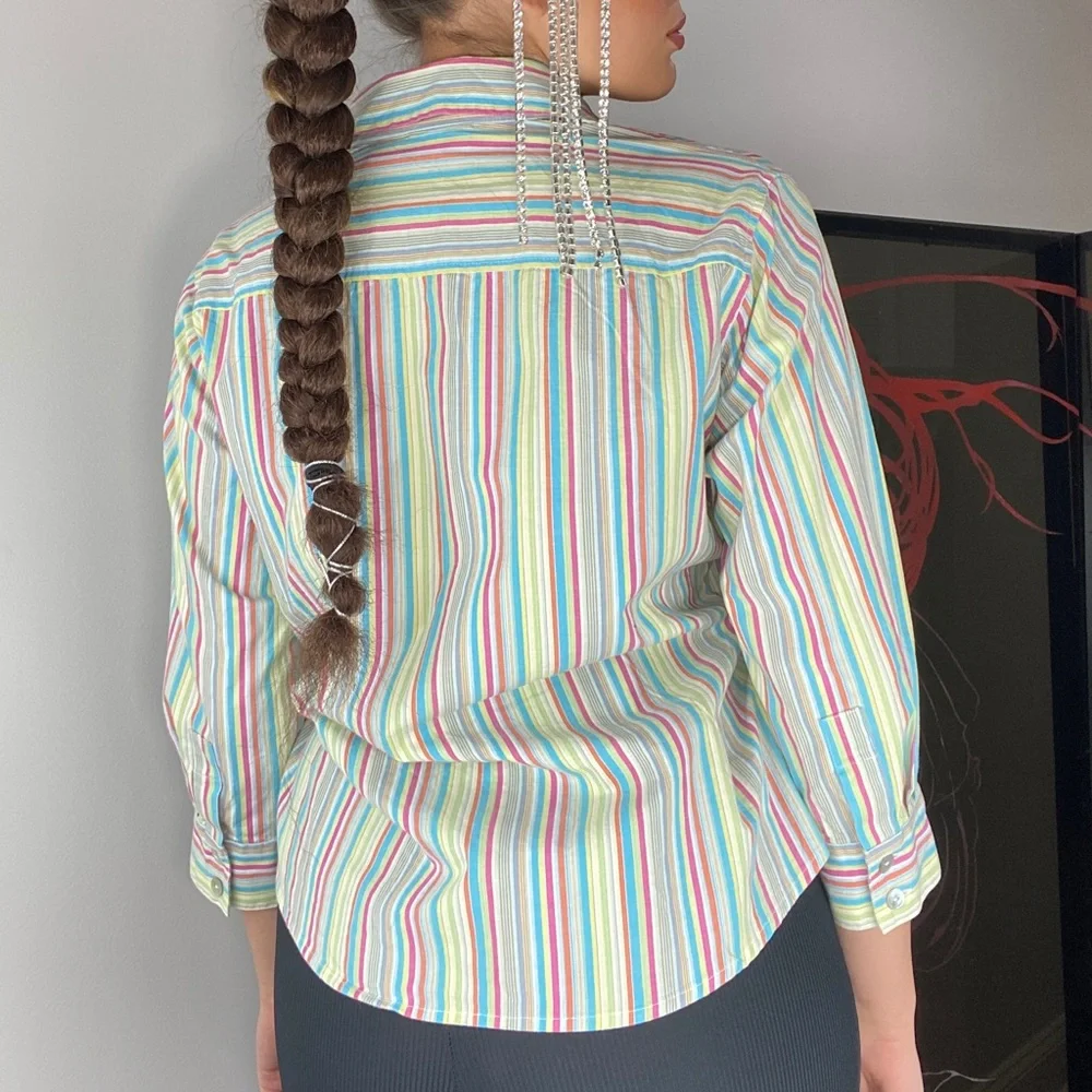 vintage multi colored striped button down collared blouse - Picture 3 of 4